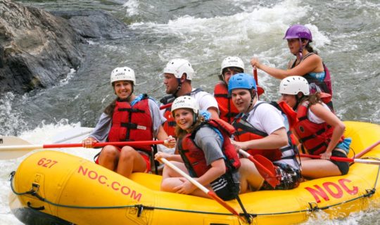 A group french broad river rafting the day away!