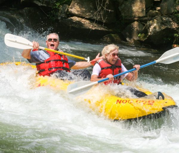 Couple on a ducky on the Nantahala River Raft & Duck Rentals in North Carolina trip