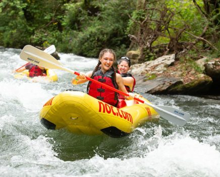 Guests in duckys on the Nantahala River Raft & Duck Rentals in North Carolina trip
