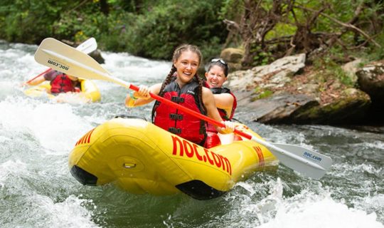 Guests in duckys on the Nantahala River Raft & Duck Rentals in North Carolina trip