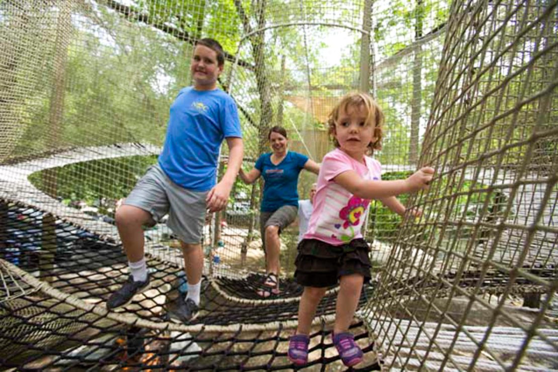 Young children on the aerial park