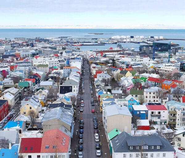 Aerial view of city in Iceland.