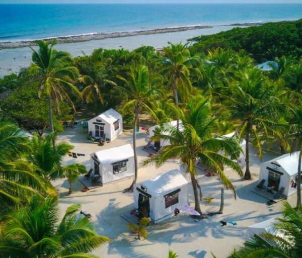 Belize beach aerial tents
