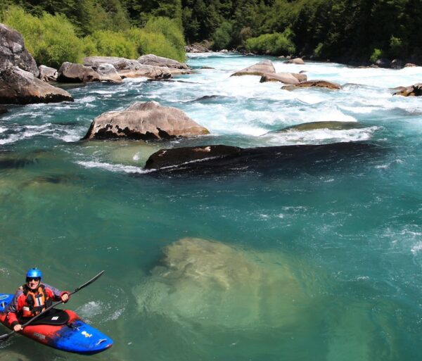 Kayaking in blue waters in Futaleufu