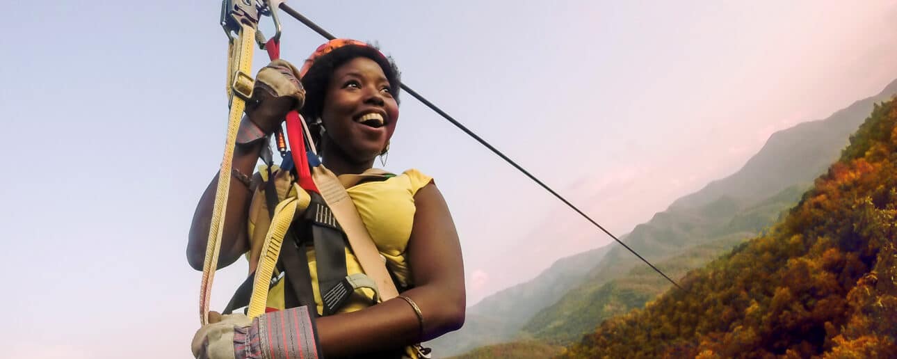 Mountain top zip lining fall