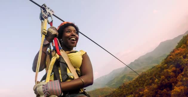 Mountain top zip line fall