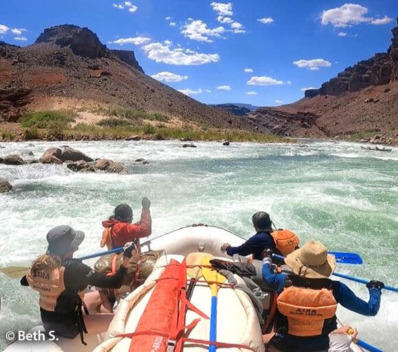 1st Person Perspective Rafting Group on Scenic Colorado River in Grand Canyon
