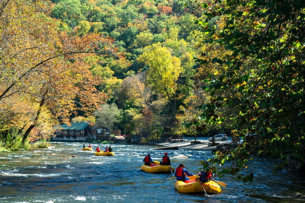Rafters near the end of their trip in early autumn.