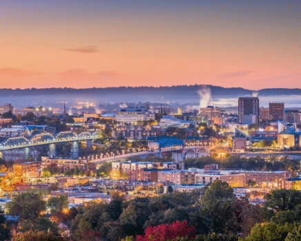 Downtown Chattanooga, TN at sunset.