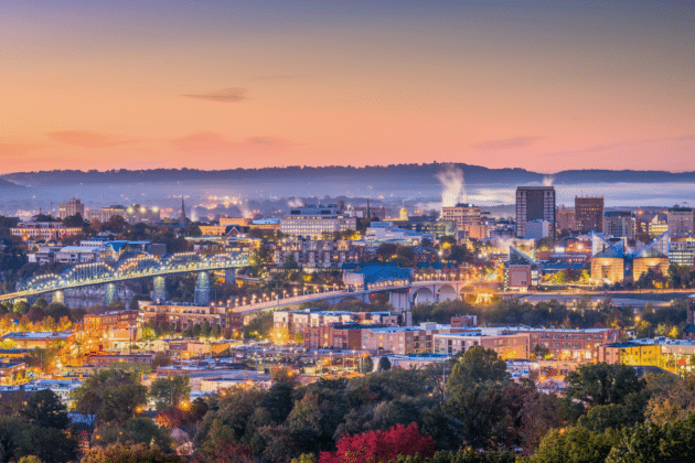 Downtown Chattanooga, TN at sunset.