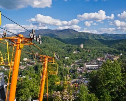 Downtown Gatlinburg seen from a nearby ski lift