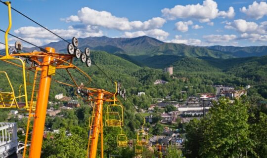 Downtown Gatlinburg seen from a nearby ski lift