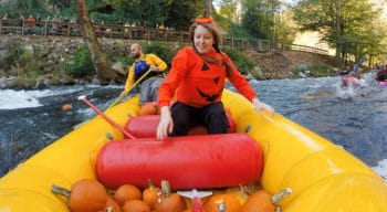 Fall rafting contest with pumpkins