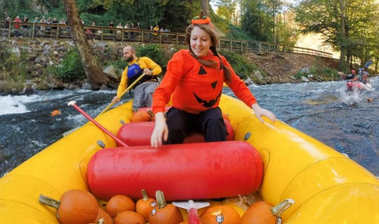 Fall rafting contest with pumpkins