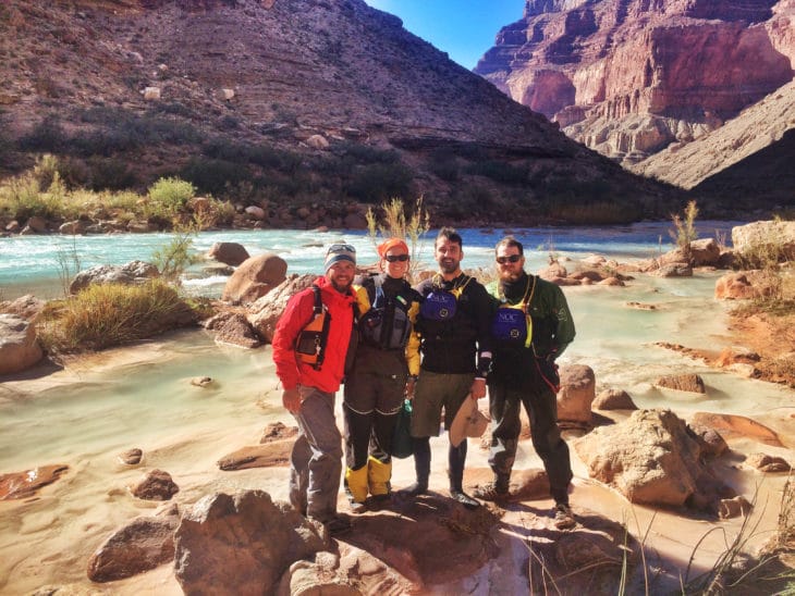 NOC Guides take a break during the LCR hike in the Grand Canyon.